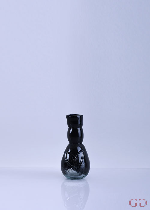 vase-glass-embossed-2-waists-18CM-black