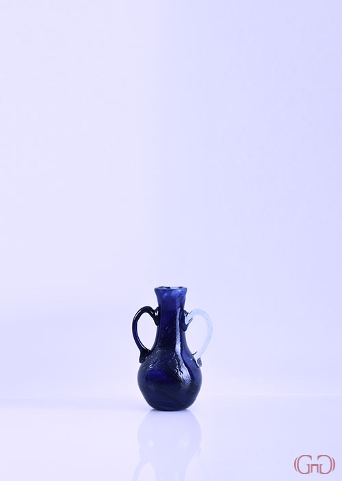 vase-glass-vintage-jar-2-handles-15CM-blue