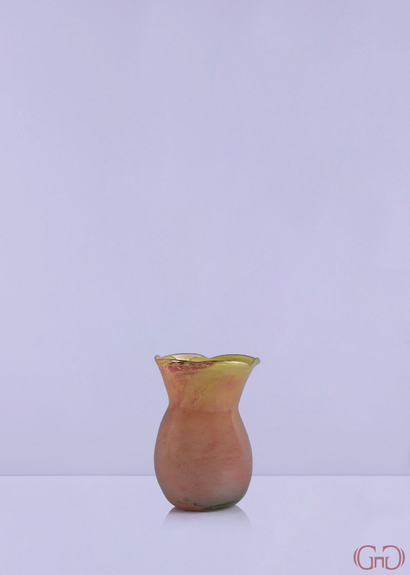 vase-glass-wide-flower-top-15CM-orange-yellow
